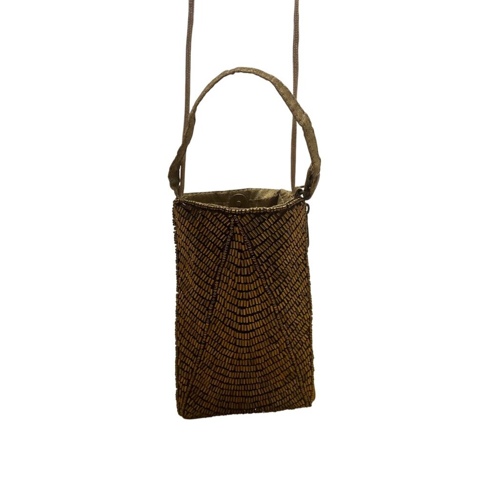 Vintage Bamboo Trading Company Womens Gold Beaded Adjustable Strap Crossbody Bag